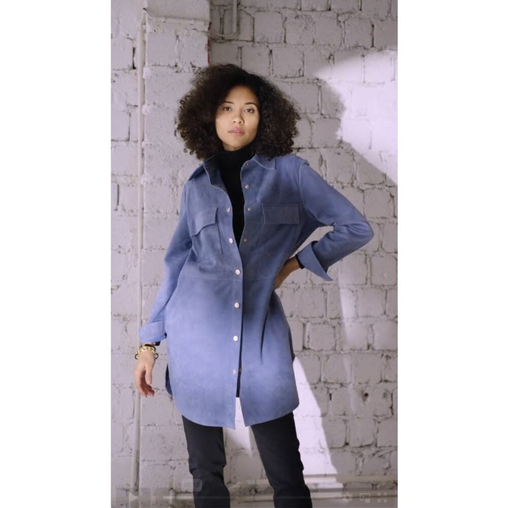 ALGO OF SWITZERLAND Blue Suede Shirt Dress Medium M
